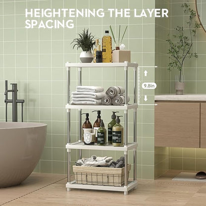 4 Tier White Plastic and Metal Freestanding Shelf Bathroom Organizer, Shelving - Image 3