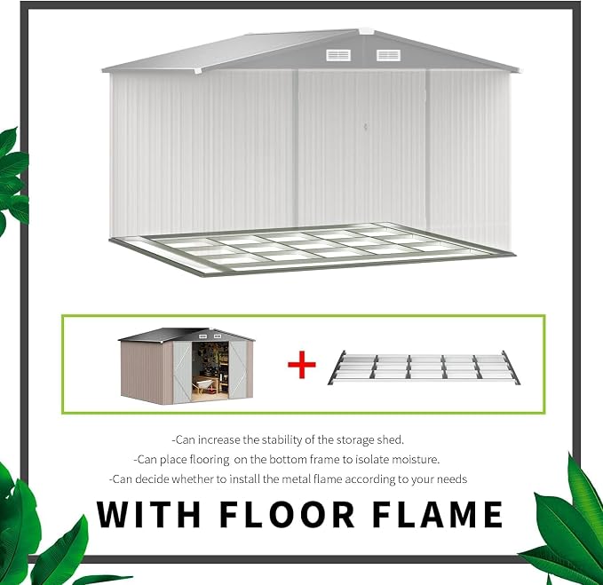 Aoxun 9.4x7.3x6.5 FT Outdoor Metal Storage Shed - Image 6