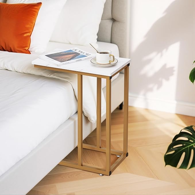 VECELO C Shaped End Side Table for Sofa Couch and Bed Snack TV Tray for Living - Image 9