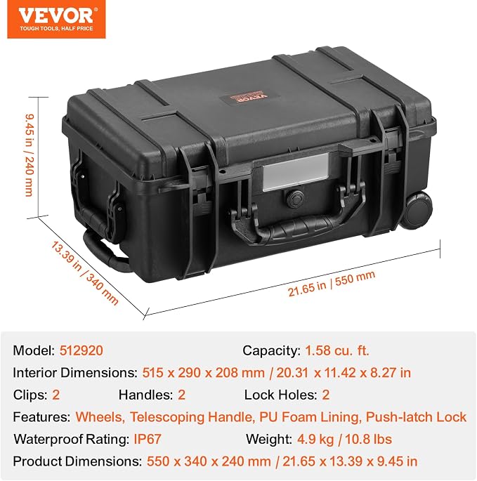 VEVOR Weatherproof Hard Case, Heavy Duty Protective Dry Box - Image 7