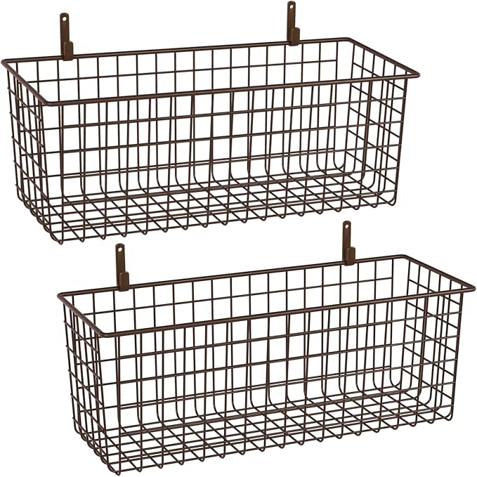 2 Sets Brown Extra Large Hanging Wall Basket by KINLINK