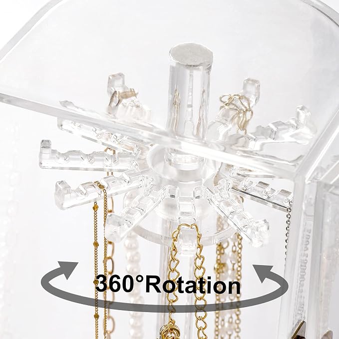 Acrylic Necklace Holder, Dustproof Rotation Jewelry Storage Holder Stand - Image 3