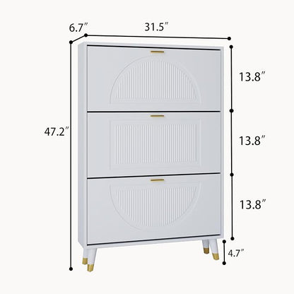 White Shoe Storage Cabinet: 32" Ultra Thin Small Shoe Cabinet - Image 2