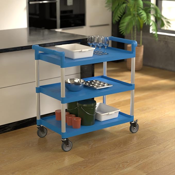 Blue Utility/Bussing Cart with Three Shelves - Image 2