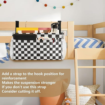 Checkered Black Bedside Caddy for Dorm Bed Bedside Hanging Caddy Bag Iron Frame - Image 6