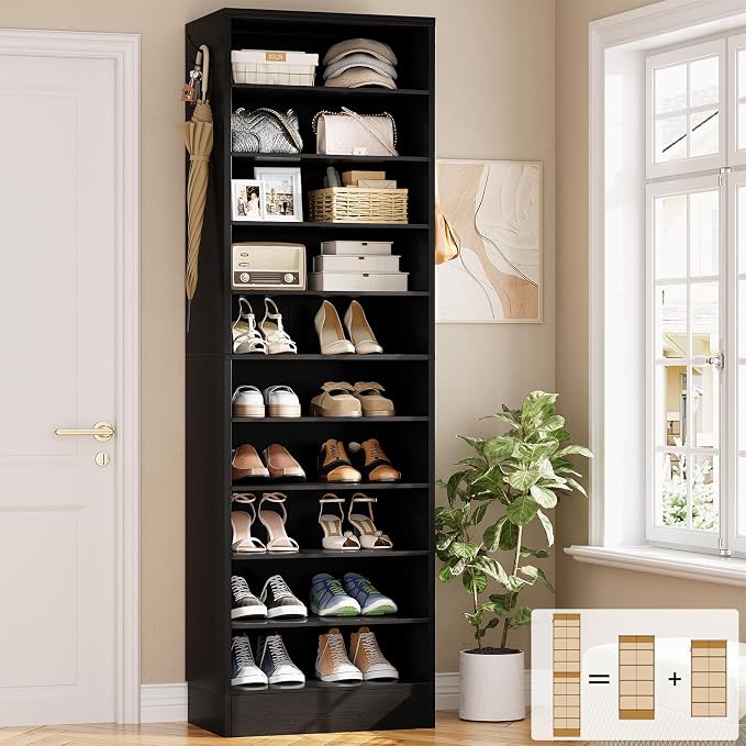 Aheaplus Narrow Shoe Cabinet, 10 Tiers Tall Wood Shoe Rack, Shoe Storage by Aheaplus