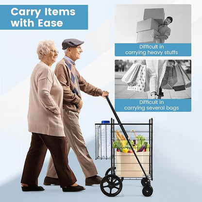 COSTWAY Folding Shopping Cart, Metal Grocery Cart - Image 7