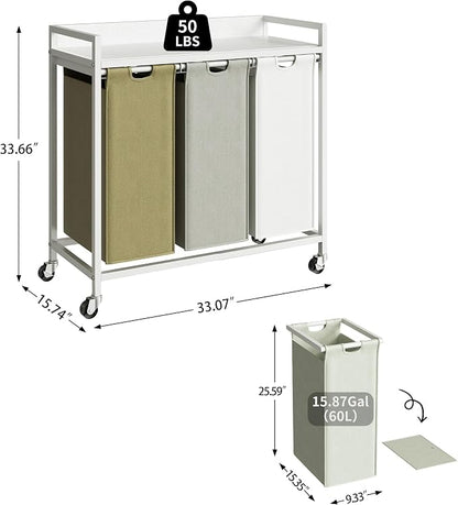 Laundry Hampers with Shelf, Laundry Basket 3 Section, Laundry Sorter with - Image 4