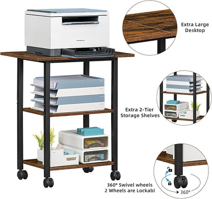 Lerliuo 3-Tier Printer Stand, Industrial Mobile Printer Table - Image 8
