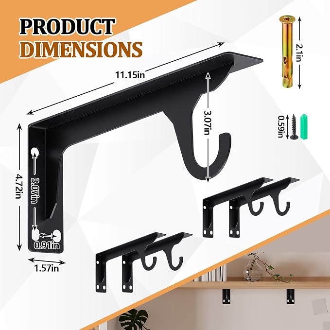 8 Pcs Wall Mounted Closet Rod Brackets Heavy Duty 11.18 Inch Closet Shelf - Image 2