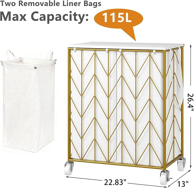 WOWLIVE Laundry Basket with Wheels, Heavy Duty Laundry Hamper with Wood Lid - Image 3