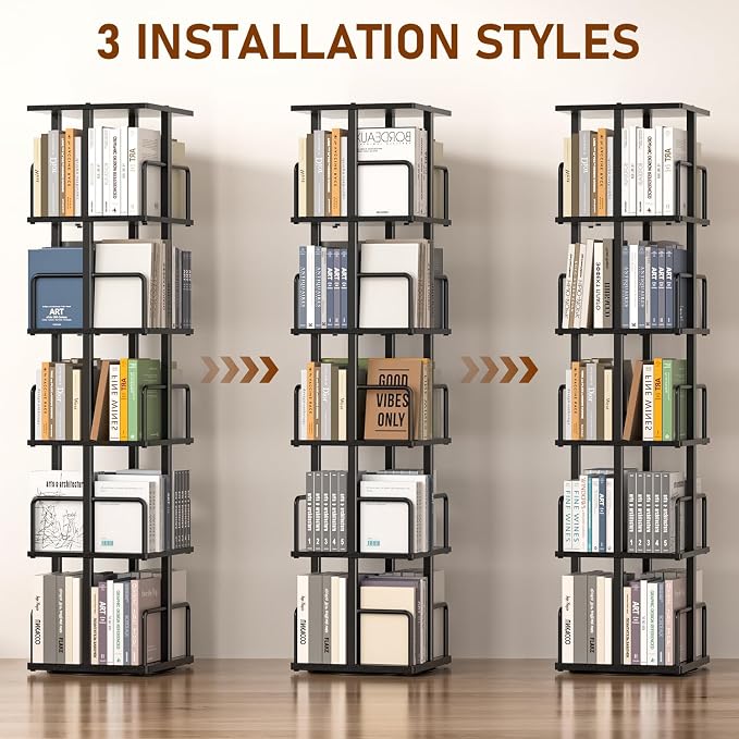 5-Tier Rotating Bookshelf, 360° Spinning Corner Bookcase - Image 5