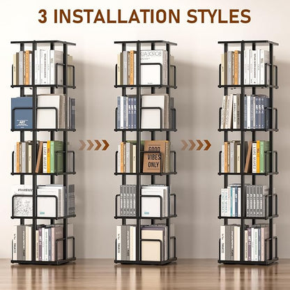 5-Tier Rotating Bookshelf, 360° Spinning Corner Bookcase - Image 5