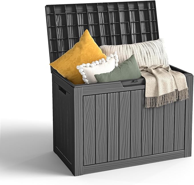 Vixzen 45 Gallon Waterproof Large Deck Box, Lockable Resin Outdoor Storage Box by Vixzen