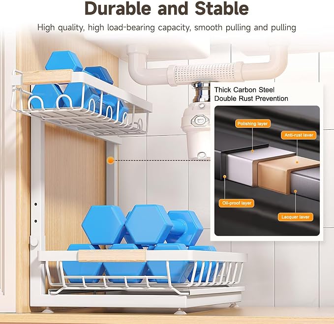 Sevenblue 2-Pack 2-Tier Height Adjustable Under Sink Organizer & Storage | - Image 5