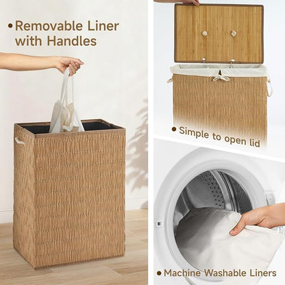 Laundry Hamper with Lid, 52.8 Gallon Large Laundry Basket 2 Removable Liner Bags - Image 7
