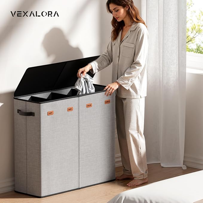 Laundry Hamper 4-Section with Lid, 185L Laundry Sorter with 4 Removable Bags + - Image 2