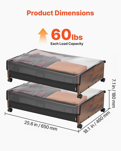 VEVOR Under Bed Storage with Wheels, 36.0 x 18.1 x 7.3 inch, Underbed - Image 3