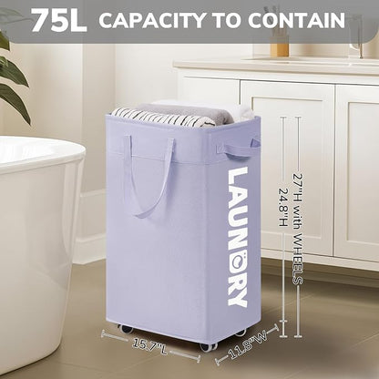 Goodpick Laundry Basket with Wheels, 75L Collapsible Laundry Baskets with - Image 3