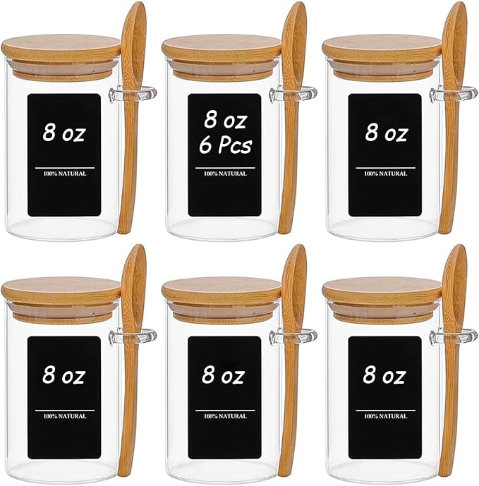 ComSaf Spice Jars with Spoon 8 oz 6Pack, Small Spice Containers Starter Set by ComSaf