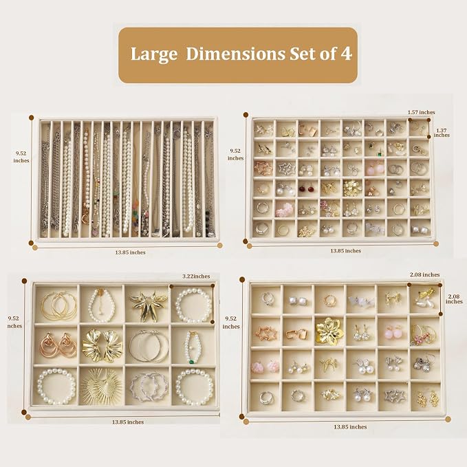 Large Jewelry Drawer Organizer Trays Set of 4, Stackable Velvet Jewelry Trays - Image 4