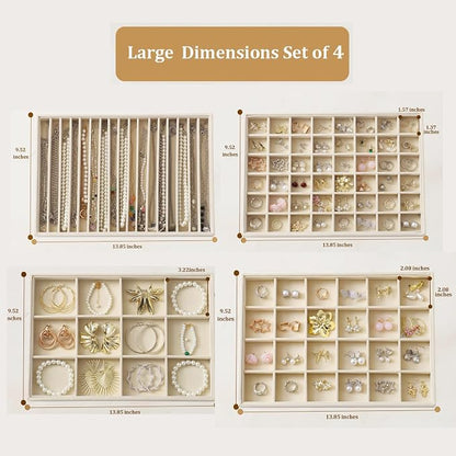 Large Jewelry Drawer Organizer Trays Set of 4, Stackable Velvet Jewelry Trays - Image 4