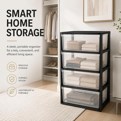 Wide 4 Drawer Plastic Storage Tower Organizer, | Tool-Free Assembly Floor - Image 3