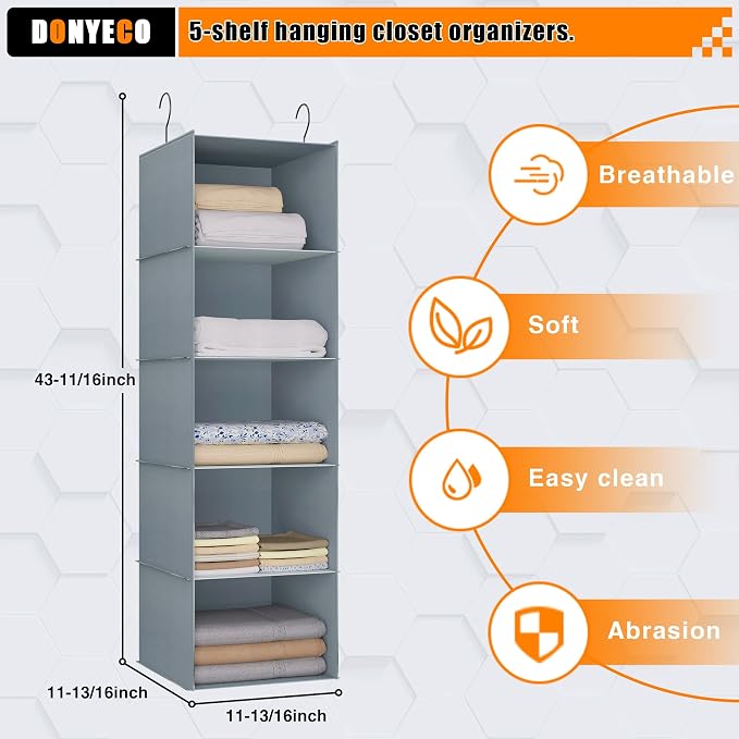Hanging Closet Organizer 5-Shelf, Easy Mount Foldable Wardrobe Storage Shelves - Image 6