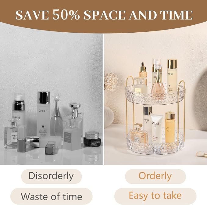 Rotating Makeup Organizer for Vanity, 2 Tier Perfume Skincare Storage for Women - Image 5