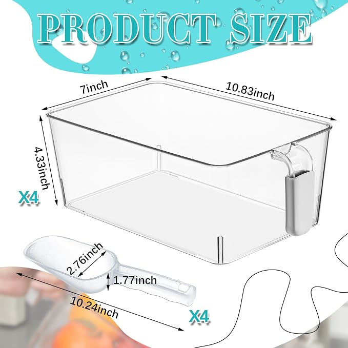 Havawish 4 Pack Clear Ice Bins for Freezer Plastic Ice Bucket - Image 2