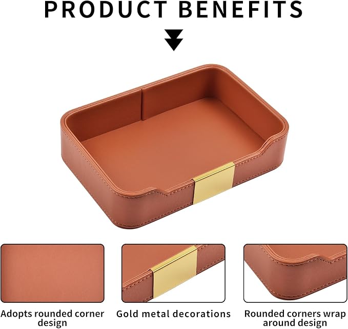 Luxury Leather Valet Tray Desktop Storage Organizer, Bedside Vanity Catchall - Image 5