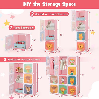 HONEY JOY Kids Wardrobe Closet, Baby Cartoon Clothes Storage Organizer - Image 3