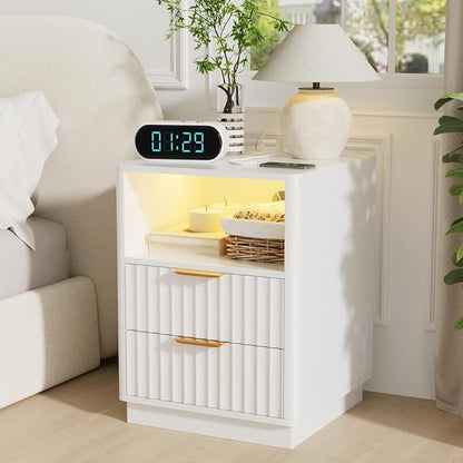 VOWNER Fluted Nightstand with Charging Station, 18” RGB Night Stand with 2 - Image 7