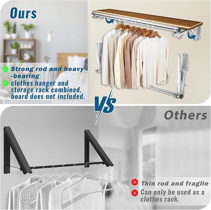 Foldable Wall Mounted Clothes Rack-30'' Long Rod&2 Thick Bases, Stainless Steel - Image 3