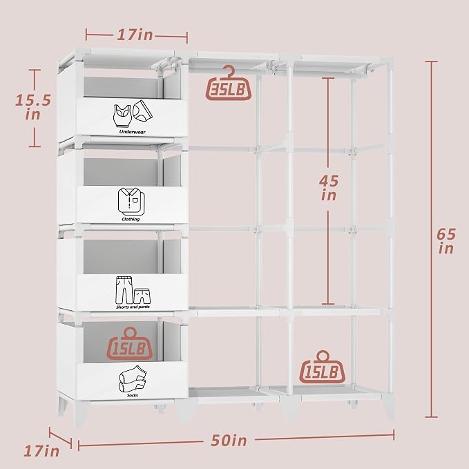 Portable Closet, Easy Assembly, Large Capacity Wardrobe Closet | Sturdy and - Image 7