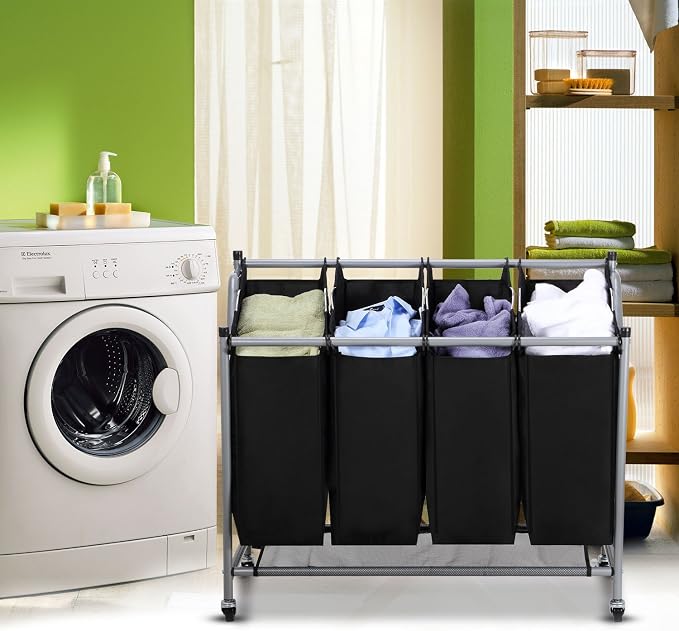 Laundry Sorter Cart 4-Bag Classics Rolling Laundry Hamper, Sturdy Frame - Image 3