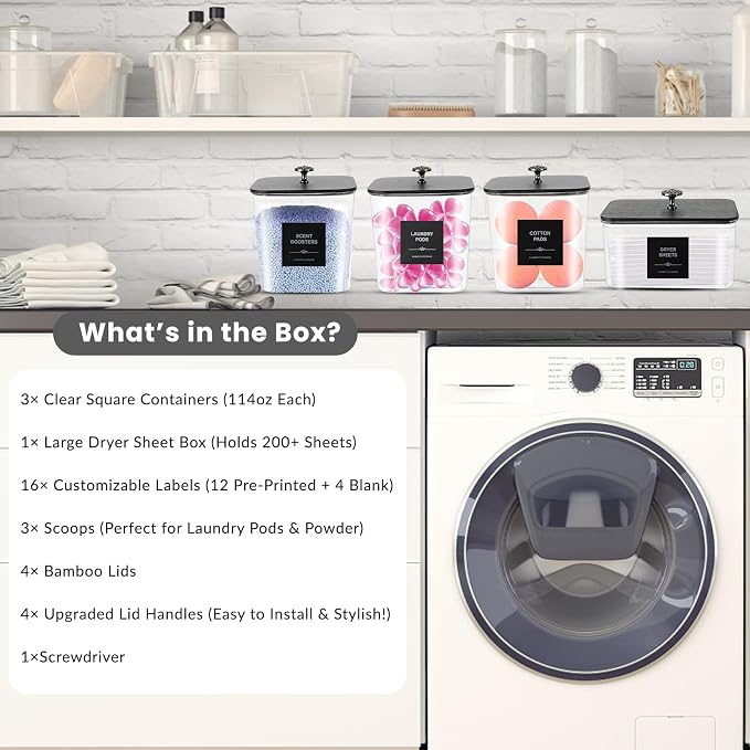 4 Pack Laundry Pods Container & Dryer Sheet Holder - Image 3