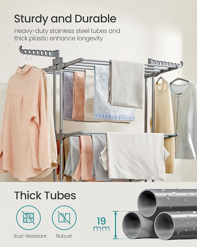 SONGMICS Clothes Drying Rack 4-Tier, Foldable Laundry Drying Rack 68.1-Inch Tall - Image 5