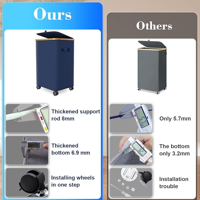 Laundry Hamper with Wheels, 20 Gal Laundry Basket with lid Rolling Clothes - Image 4