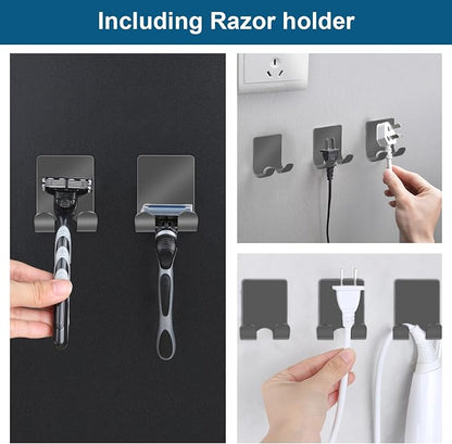 Diesisa Razor Holder for Shower + Adhesive Wall Hooks, Premium 304 Stainless - Image 2