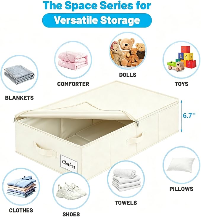 Under Bed Storage Container Bins 2 Pack, Low Profile Foldable Underbed Clothes - Image 3