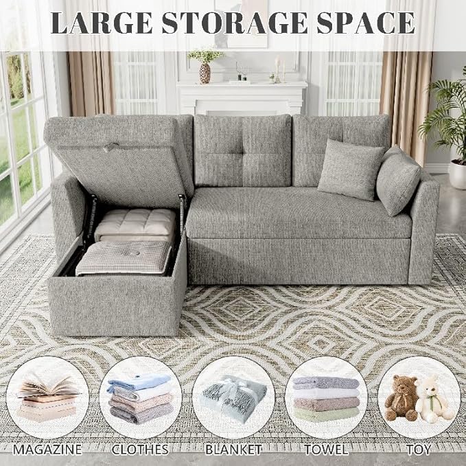 Huatean Home Sleeper Sofa Couch, 2 in 1 Sectional Sleeper Couch Bed - Image 4