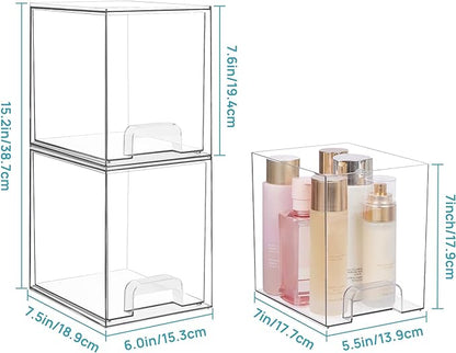 Vtopmart 7.6" H Clear Stackable Storage Drawers, 2 Pack Plastic Organizers Bins - Image 3