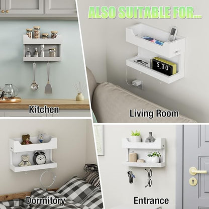 NiHome Wall Mounted Wooden Bedside Accessories Organizer, Double Tray Bedside - Image 6