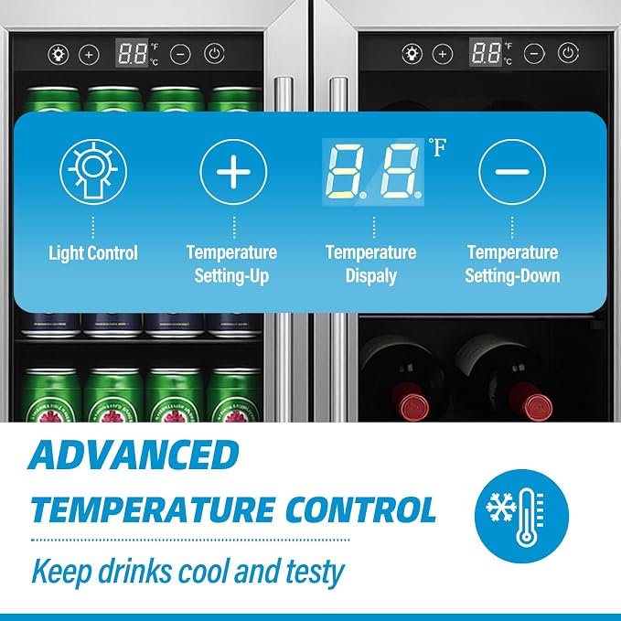 Dual Zone Wine and Beverage Refrigerator, 176 Can 42 Bottle Capacity Cooler - Image 7