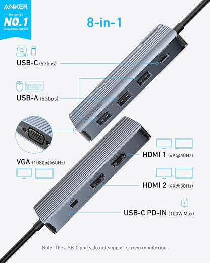 Anker 8-in-1 USB-C Hub, USB C Docking Station Triple Display Multi-Port Dongle - Image 2