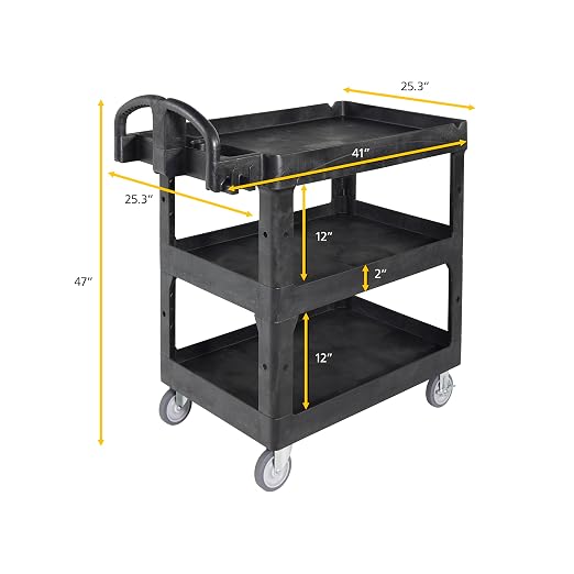 Rubbermaid Commercial Brute 3-Shelf Heavy-Duty Utility/Service Cart, High - Image 6