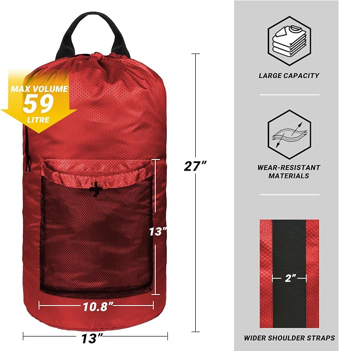 Laundry Bag with Shoulder Straps and Mesh Pocket Laundry Backpack Large - Image 2