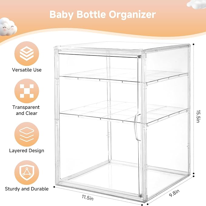 Baby Bottle Organizer, 3 Tiers Adjustable Clear Acrylic Baby Bottle Storage - Image 2
