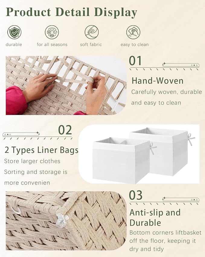SETVSON Storage Basket with Lid, PE Rattan Storage Bin Light Khaki | Decorative - Image 8